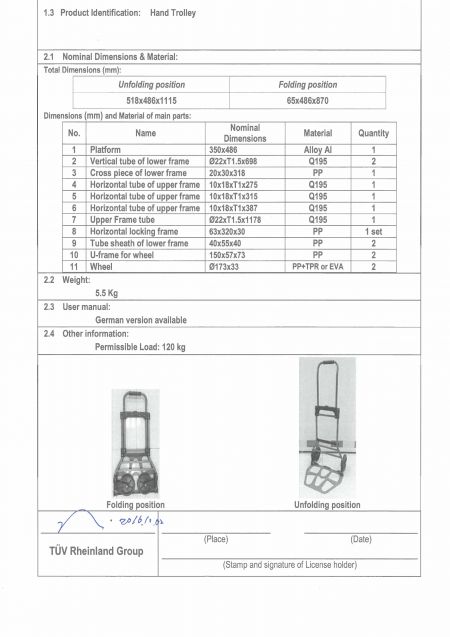 Hand Truck Loading 120 KG GS Test Report